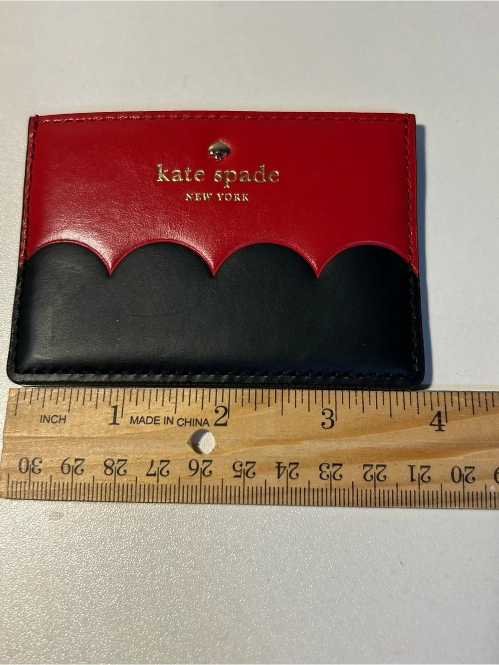 Kate Spade red black Scalloped Card Holder
